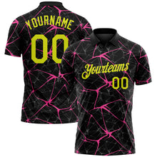 Laden Sie das Bild in den Galerie-Viewer, Custom Black Neon Yellow-Pink 3D Pattern Abstract Network Crackle Performance Polo Shirt