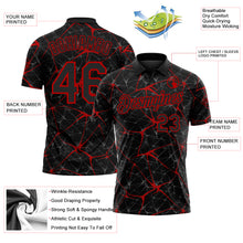 Load image into Gallery viewer, Custom Black-Red 3D Pattern Abstract Network Crackle Performance Polo Shirt