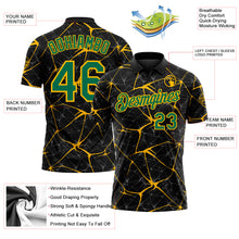 Load image into Gallery viewer, Custom Black Kelly Green-Gold 3D Pattern Abstract Network Crackle Performance Polo Shirt
