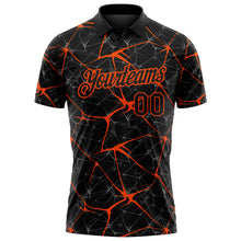 Charger l'image dans la galerie, Custom Black-Orange 3D Pattern Abstract Network Crackle Performance Polo Shirt