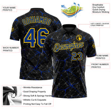 Laden Sie das Bild in den Galerie-Viewer, Custom Black Royal-Yellow 3D Pattern Abstract Network Crackle Performance Polo Shirt