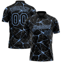 Load image into Gallery viewer, Custom Black-Light Blue 3D Pattern Abstract Network Crackle Performance Polo Shirt