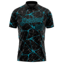 Charger l'image dans la galerie, Custom Black-Teal 3D Pattern Abstract Network Crackle Performance Polo Shirt