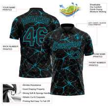 Charger l'image dans la galerie, Custom Black-Teal 3D Pattern Abstract Network Crackle Performance Polo Shirt