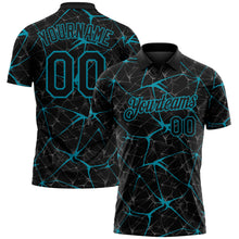 Charger l'image dans la galerie, Custom Black-Teal 3D Pattern Abstract Network Crackle Performance Polo Shirt