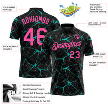 Laden Sie das Bild in den Galerie-Viewer, Custom Black Pink-Aqua 3D Pattern Abstract Network Crackle Performance Polo Shirt