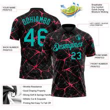 Загрузить изображение в средство просмотра галереи, Custom Black Aqua-Neon Pink 3D Pattern Abstract Network Crackle Performance Polo Shirt
