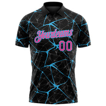 Laden Sie das Bild in den Galerie-Viewer, Custom Black Pink-Sky Blue 3D Pattern Abstract Network Crackle Performance Polo Shirt