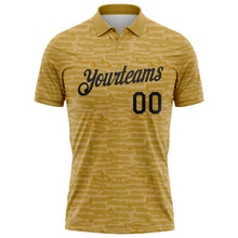 Laden Sie das Bild in den Galerie-Viewer, Custom Old Gold-Black Distressed Fragment Brush Stroke Performance Polo Shirt