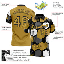 Load image into Gallery viewer, Custom Old Gold Black Gray-White Modern Geometric Tech Hexagon Grid Performance Polo Shirt