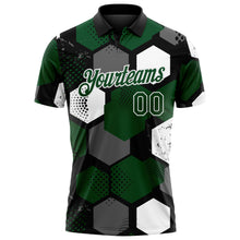Laden Sie das Bild in den Galerie-Viewer, Custom Green Black Gray-White Modern Geometric Tech Hexagon Grid Performance Polo Shirt