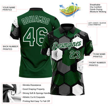Laden Sie das Bild in den Galerie-Viewer, Custom Green Black Gray-White Modern Geometric Tech Hexagon Grid Performance Polo Shirt