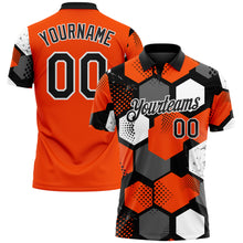 Laden Sie das Bild in den Galerie-Viewer, Custom Orange Black Gray-White Modern Geometric Tech Hexagon Grid Performance Polo Shirt