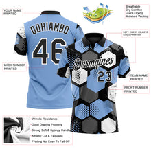 Laden Sie das Bild in den Galerie-Viewer, Custom Light Blue Black Gray-White Modern Geometric Tech Hexagon Grid Performance Polo Shirt