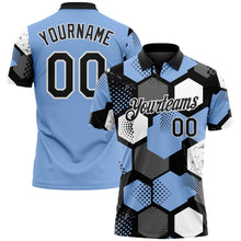 Laden Sie das Bild in den Galerie-Viewer, Custom Light Blue Black Gray-White Modern Geometric Tech Hexagon Grid Performance Polo Shirt