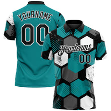 Load image into Gallery viewer, Custom Teal Black Gray-White Modern Geometric Tech Hexagon Grid Performance Polo Shirt