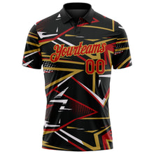 Загрузить изображение в средство просмотра галереи, Custom Black Red-Old Gold Dynamic Geometric Shard Performance Polo Shirt