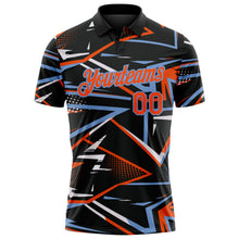 Загрузить изображение в средство просмотра галереи, Custom Black Orange-Powder Blue Dynamic Geometric Shard Performance Polo Shirt