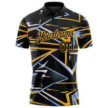 Загрузить изображение в средство просмотра галереи, Custom Black Light Blue-Gold Dynamic Geometric Shard Performance Polo Shirt