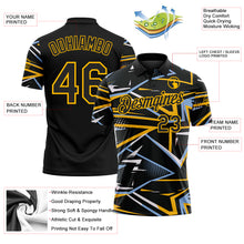 Загрузить изображение в средство просмотра галереи, Custom Black Light Blue-Gold Dynamic Geometric Shard Performance Polo Shirt