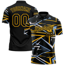Загрузить изображение в средство просмотра галереи, Custom Black Light Blue-Gold Dynamic Geometric Shard Performance Polo Shirt