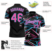 Загрузить изображение в средство просмотра галереи, Custom Black Pink-Sky Blue Dynamic Geometric Shard Performance Polo Shirt