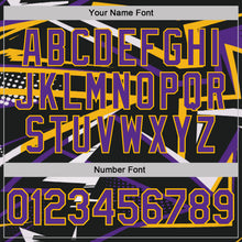 Load image into Gallery viewer, Custom Black Purple-Gold Dynamic Geometric Shard Performance Polo Shirt