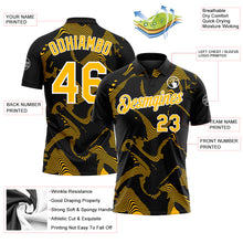 Charger l'image dans la galerie, Custom Black Gold-White 3D Pattern Abstract Fluid Swirl Line Performance Polo Shirt
