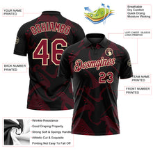 Load image into Gallery viewer, Custom Black Crimson-Cream 3D Pattern Abstract Fluid Swirl Line Performance Polo Shirt