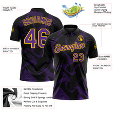 Load image into Gallery viewer, Custom Black Purple-Yellow 3D Pattern Abstract Fluid Swirl Line Performance Polo Shirt