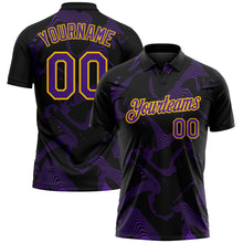 Load image into Gallery viewer, Custom Black Purple-Yellow 3D Pattern Abstract Fluid Swirl Line Performance Polo Shirt