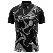 Laden Sie das Bild in den Galerie-Viewer, Custom Black-White 3D Pattern Abstract Fluid Swirl Line Performance Polo Shirt