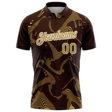 Charger l'image dans la galerie, Custom Brown Old Gold-White 3D Pattern Abstract Fluid Swirl Line Performance Polo Shirt
