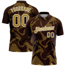 Charger l'image dans la galerie, Custom Brown Old Gold-White 3D Pattern Abstract Fluid Swirl Line Performance Polo Shirt