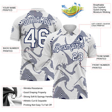 Laden Sie das Bild in den Galerie-Viewer, Custom White-Navy 3D Pattern Abstract Fluid Swirl Line Performance Polo Shirt