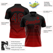 Laden Sie das Bild in den Galerie-Viewer, Custom Black-Red Horizontal Gradient Stripe Performance Polo Shirt