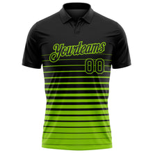 Load image into Gallery viewer, Custom Black-Neon Green Horizontal Gradient Stripe Performance Polo Shirt