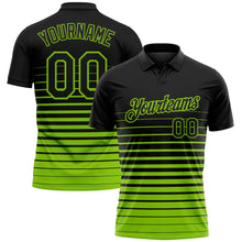 Load image into Gallery viewer, Custom Black-Neon Green Horizontal Gradient Stripe Performance Polo Shirt