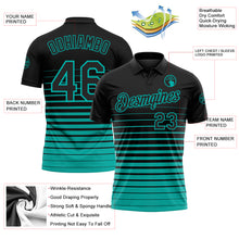 Загрузить изображение в средство просмотра галереи, Custom Black-Aqua Horizontal Gradient Stripe Performance Polo Shirt