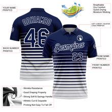 Laden Sie das Bild in den Galerie-Viewer, Custom Navy-White Horizontal Gradient Stripe Performance Polo Shirt