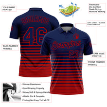 Laden Sie das Bild in den Galerie-Viewer, Custom Navy-Red Horizontal Gradient Stripe Performance Polo Shirt