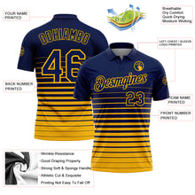 Загрузить изображение в средство просмотра галереи, Custom Navy-Gold Horizontal Gradient Stripe Performance Polo Shirt