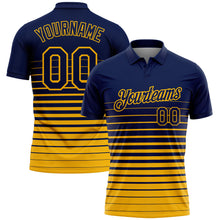 Загрузить изображение в средство просмотра галереи, Custom Navy-Gold Horizontal Gradient Stripe Performance Polo Shirt
