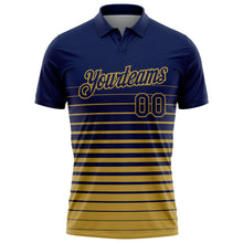 Load image into Gallery viewer, Custom Navy-Old Gold Horizontal Gradient Stripe Performance Polo Shirt