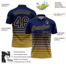 Load image into Gallery viewer, Custom Navy-Old Gold Horizontal Gradient Stripe Performance Polo Shirt