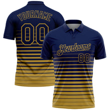 Load image into Gallery viewer, Custom Navy-Old Gold Horizontal Gradient Stripe Performance Polo Shirt