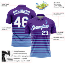 Load image into Gallery viewer, Custom Purple White-Light Blue Horizontal Gradient Stripe Performance Polo Shirt