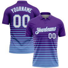 Load image into Gallery viewer, Custom Purple White-Light Blue Horizontal Gradient Stripe Performance Polo Shirt