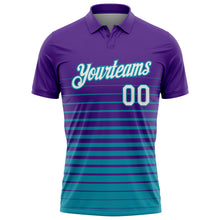 Laden Sie das Bild in den Galerie-Viewer, Custom Purple White-Teal Horizontal Gradient Stripe Performance Polo Shirt