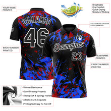 Load image into Gallery viewer, Custom Black Royal Red-White Dynamic Splatter Brush Stroke Performance Polo Shirt